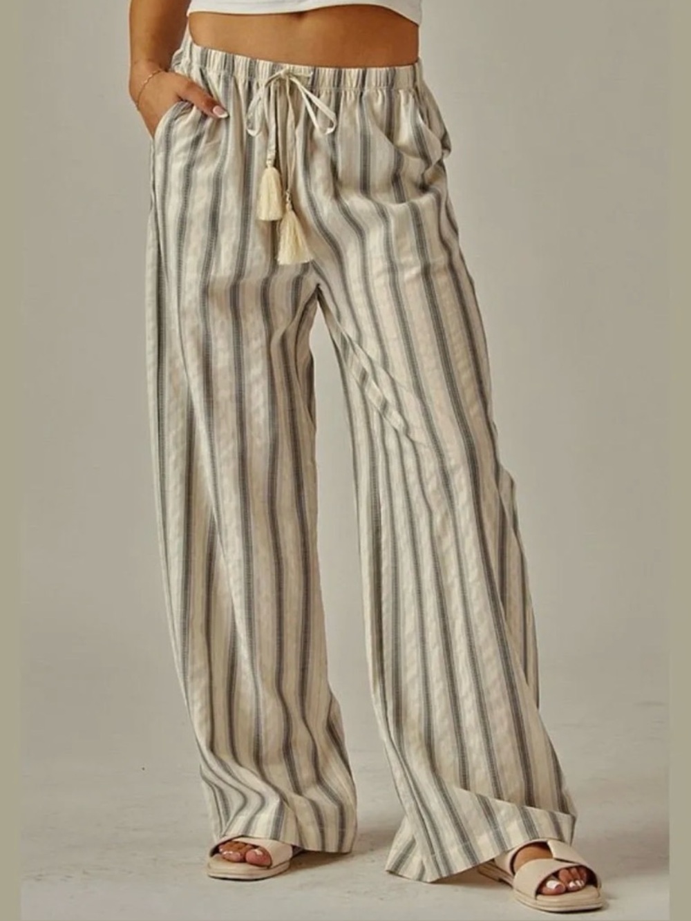 Striped Wide Leg Pants Drawstring Waist NWT | Love Poem | M